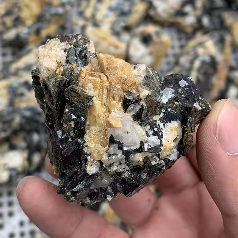 Biotite Tourmaline Crystal Specimen Manufacturer - Wholesale Uncommon Natural Yellow Mineral Black Mica Sheet for Healing