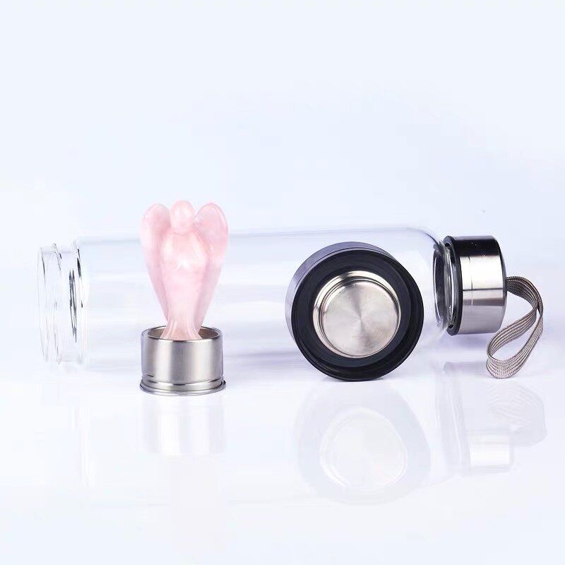 Rose Pink Quartz Crystal Point Water Bottle Manufacturer - Natural Infused With Angel