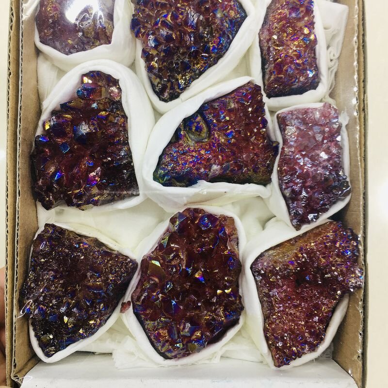 Electroplated Amethyst Crystal Clusters Box Manufacturer - Natural Colorful Aura Healing Stone for Decoration Gift