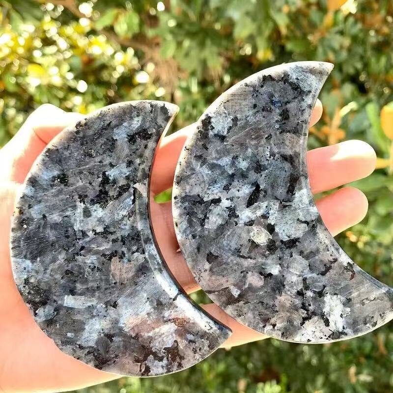 Black Amphibole Moon Ornament Manufacturer - Natural Crystal Polished From Raw for DIY Decorations