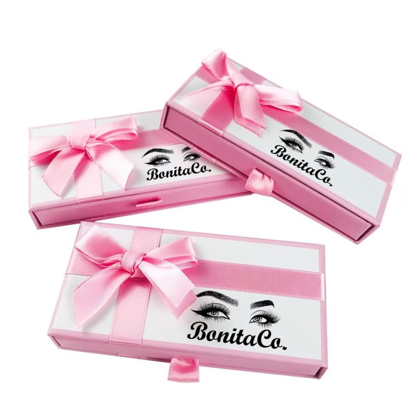 Sliding Eyelash Packaging Factory - Pink Black Brown Ribbon Print Logo