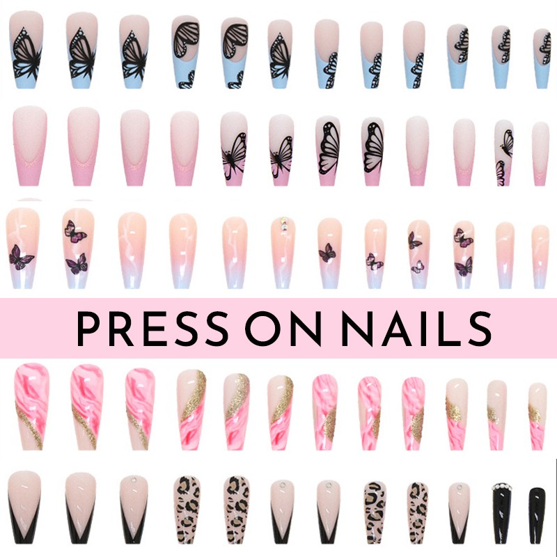 Press on Nails Manufacturer - Long Coffin Butterfly Rhinestones Acrylic