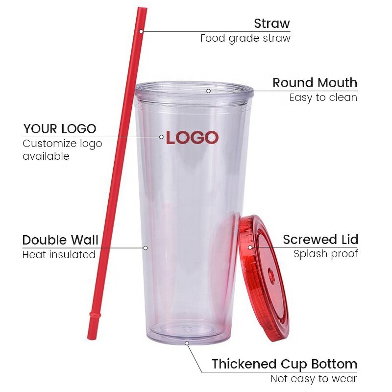 Boba Milk Tea Plastic Tumbler Manufacturer - Custom Logo Advertising Gift Reusable 16oz 480ml Bpa Free Transparent with Colorful Straw Lid