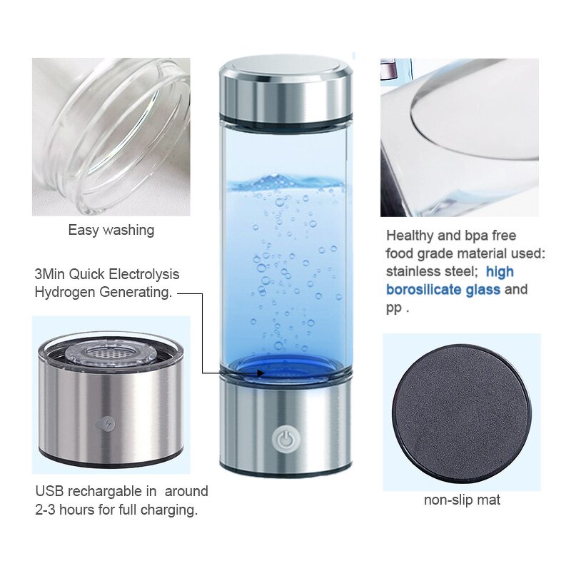Hydrogen Generator Ionizer Water Bottle Manufacturer - Customized Rechargeable H2 Glass Gift Box Corporate for Executives for Boiling