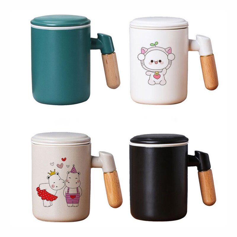 Ceramic Tea Infuser Mug Manufacturer - Drop Shipping Custom Logo Promotion Black Grey Sublimation with Lid and Bamboo Handle