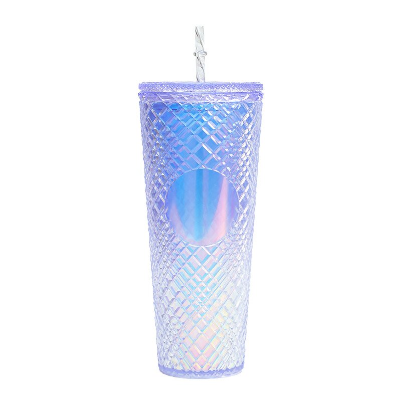 Studded Coffee Cup Tumbler Manufacturer - Business Gift 24 oz Bling Glitter Diamond Silver with Straw