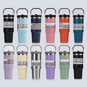 Travel Coffee Tumbler Manufacturer - Corporate Promotional Gift 30oz Double Wall Insulated with Handle and Straw Gym Custom Logo