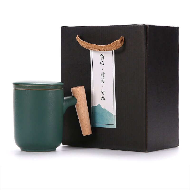 Ceramic Tea Infuser Mug Manufacturer - Promotional Business Gift 11oz Blank Matte Glaze Sublimation Home Office with Lid Bamboo Handle