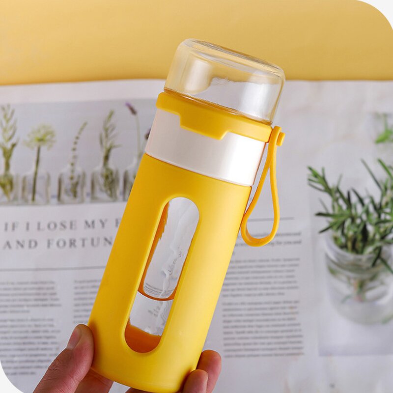 Glass Water Bottle Manufacturer - New Advertising Gift 400ml Macaron Pink Leakage-proof with Rope Lid Eco-Friendly Back School