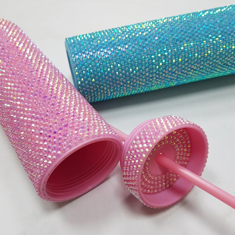 Acrylic Coffee Cup Tumbler Manufacturer - Customized Holiday Gift Bpa Free Double Wall 16oz Skinny Rhinestone with Lid Straw