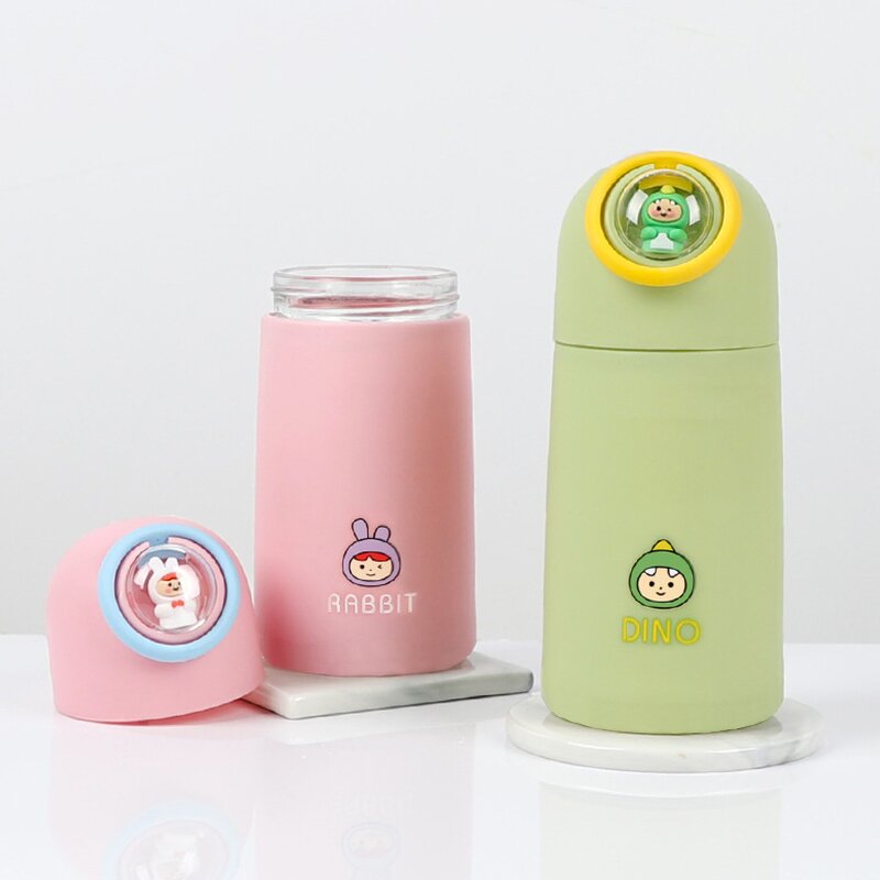 Double-layer Glass Water Bottle Manufacturer - New Cute Cartoon Portable Mini 13oz with Hidden Handle