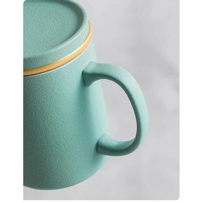 Ceramic Tea Infuser Mug Manufacturer - Promotional Corporate Gift 380ml Glaze Gold Rim Sublimation with Lid Handle BPA Free Dishwasher Safe