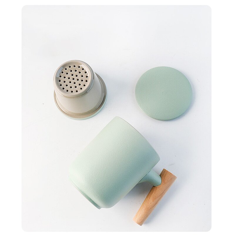 Ceramic Tea Infuser Mug Manufacturer - Promotional Business Gift 11oz Blank Matte Glaze Sublimation Home Office with Lid Bamboo Handle