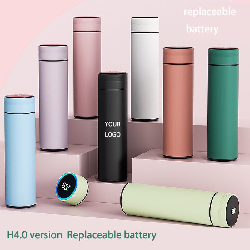 Smart Water Bottle Manufacturer - Custom Logo Business Gift Green H4.0 500ml Stainless Steel Thermos Gym Sports Replaceable Battery