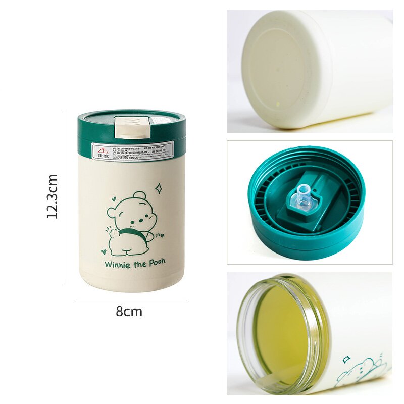 Teddy Bear Glass Cups Manufacturer - Wholesale Baptism Giveaway Gifts 400ml Green Double Wall with Lids Straw Direct Drinking Eco-Friendly