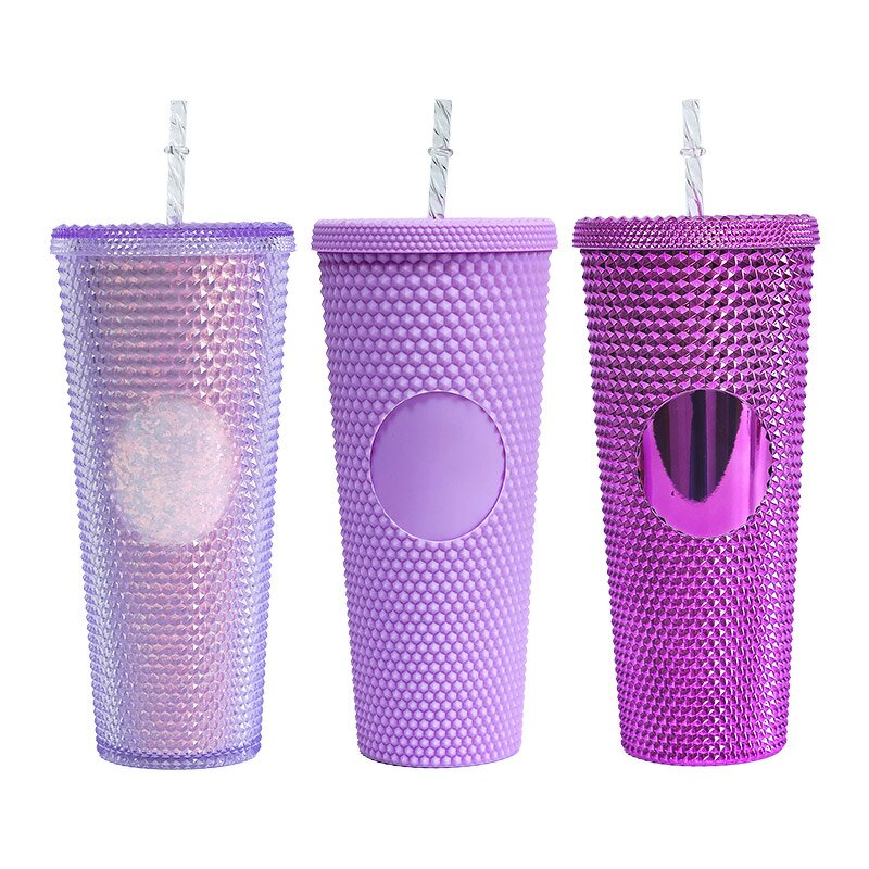 Studded Coffee Juice Cup Tumbler Manufacturer - Promotional Gift 750ml Bpa Free Matte Purple Violet with Logo