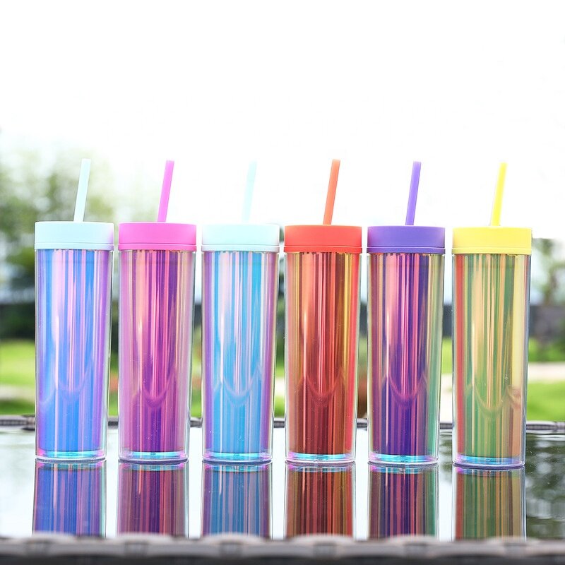 Acrylic Coffee Tumbler Manufacturer - Unique Promotional Gift with Logo 16oz Laser Shinning Bling Double Wall with Inserts Straw