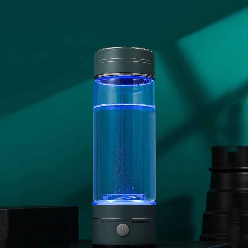 Hydrogen Rich Water Bottle Manufacturer - Corporate Gift 2-in-1 Green 14oz Anti-Aging Ionized SPE PEM 5000 Ppb Eco-Friendly Stainless Steel