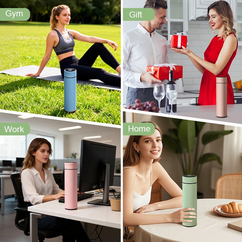 Smart Water Bottle Manufacturer - Custom Logo Business Gift Green H4.0 500ml Stainless Steel Thermos Gym Sports Replaceable Battery