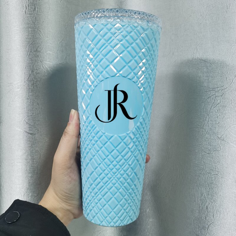 Studded Tumbler Cup Manufacturer - Promotional Gift Item 24oz Biodegradable Bling Light Blue for Milk Tea Coffee