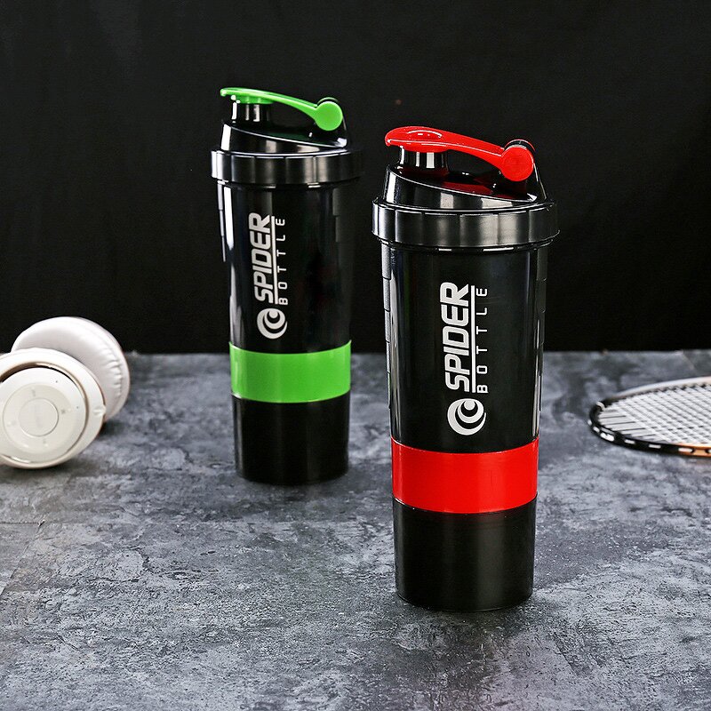 Sports Gym Plastic Bottle Manufacturer - Custom Logo 500ml Black 3 in 1 BPA Free with Pill Organizer Protein Container Mixing