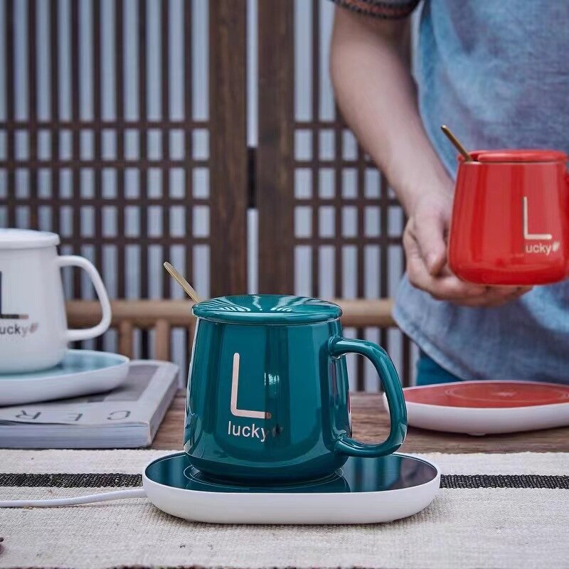 Ceramic Coffee Mug Manufacturer - Custom Logo Wedding Favor Gift Smart Green with Electric Warmer and Spoon