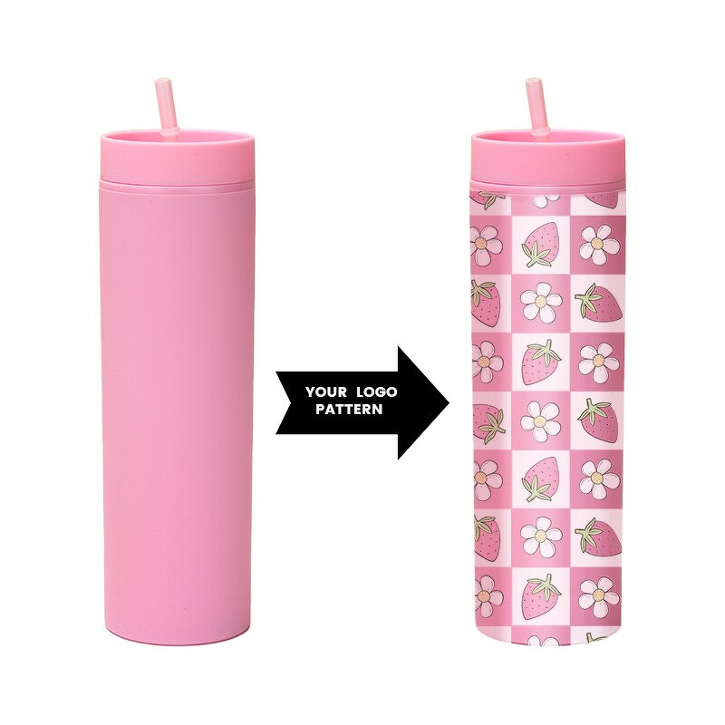 Acrylic Cold Brew Tumbler Manufacturer - Wholesale Giveaway Gift 16oz White Plastic Double Walled Skinny with Straw Lid Food Safe