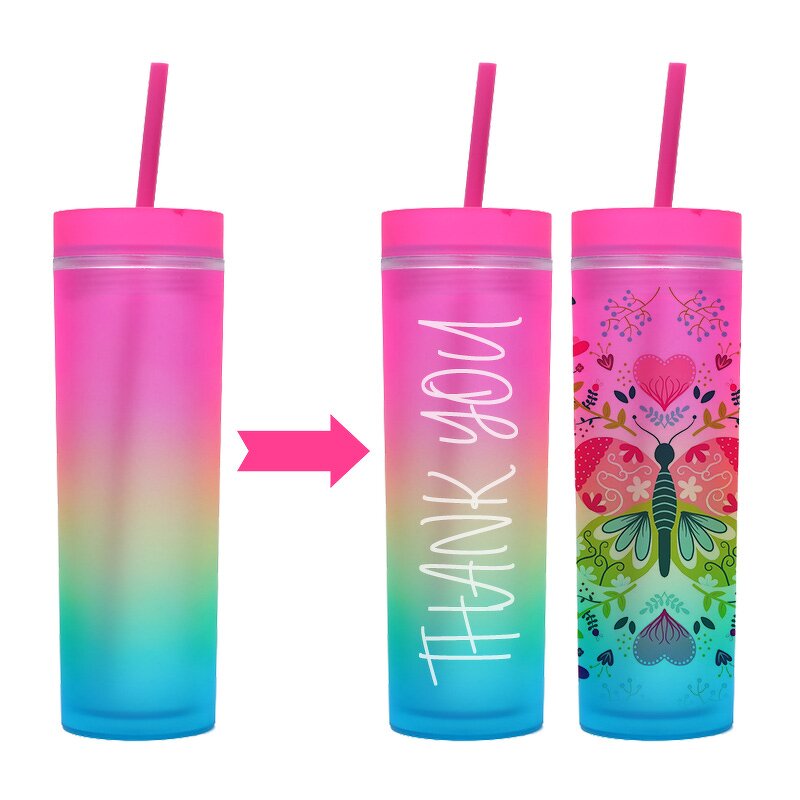 Acrylic Gradient Tumbler Manufacturer - Personalized Promotional Gift 16oz Matte Rainbow Skinny with Lid Straw for Party