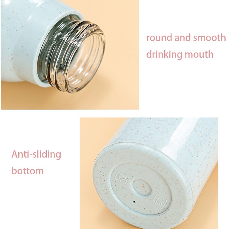 Wheat Straw Glass Water Bottle Manufacturer - High Quality Promotion Gift 12oz Bpa Free Portable Ivory Double Wall with Strap Logo