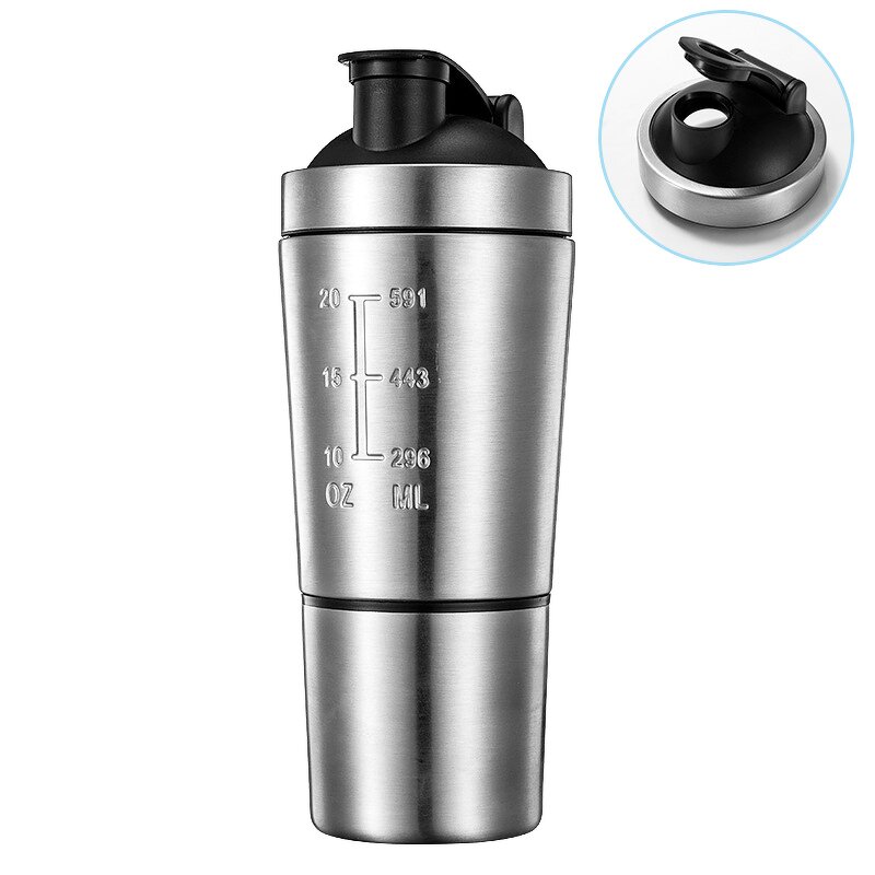 Gym Coffee Protein Shaker Manufacturer - Wholesale 600ml Single Wall Stainless Steel Hiking with Power Storage Compartment