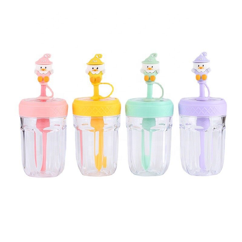Kids Acrylic Tumbler Manufacturer - Customized 400ml Bpa Free Cute Cartoon Duck Double Layer Clear Plastic with Straw Lid