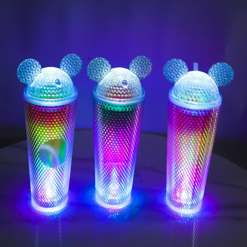 Studded Cups Tumbler Manufacturer - 2024 DIY 750ml Cold Coffee Mug Plastic Double Wall Bling Studded Mouse Ears