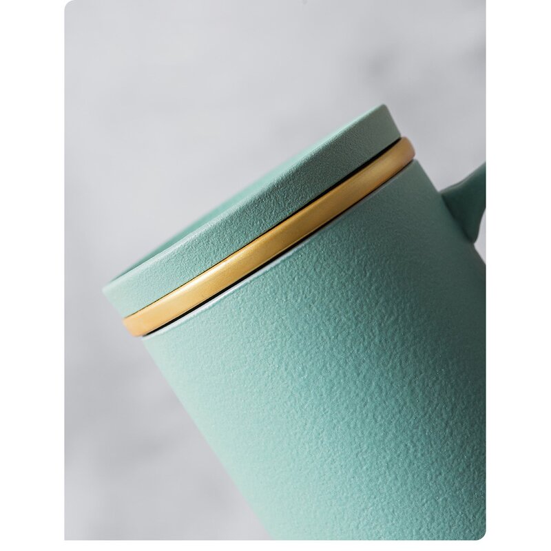 Ceramic Tea Infuser Mug Manufacturer - Promotional Corporate Gift 380ml Glaze Gold Rim Sublimation with Lid Handle BPA Free Dishwasher Safe