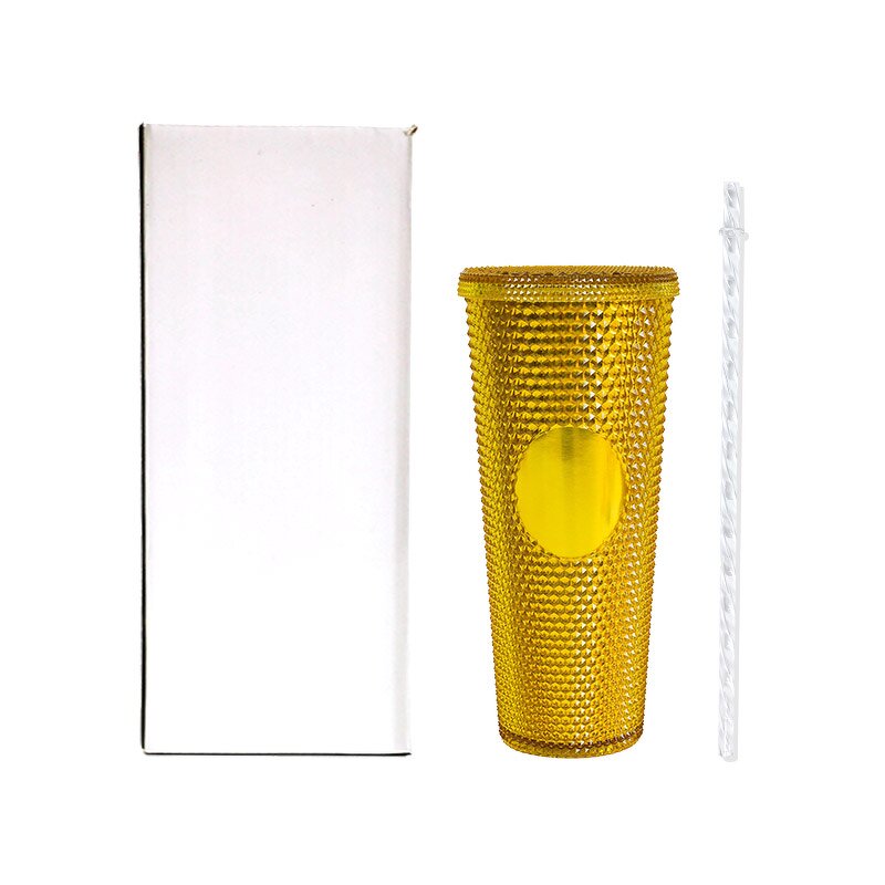 Studded Cup Tumbler Manufacturer - Customized 24 Ounce Metallic Rose Gold Glitter Double Wall with Straw Lid