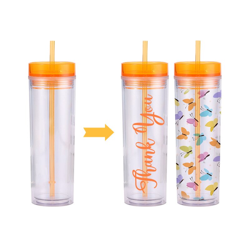 Acrylic Tumbler Coffee Cup Manufacturer - Promotional 16oz Transparent Double Wall Skinny with Colorful Lid Straw Business Gift