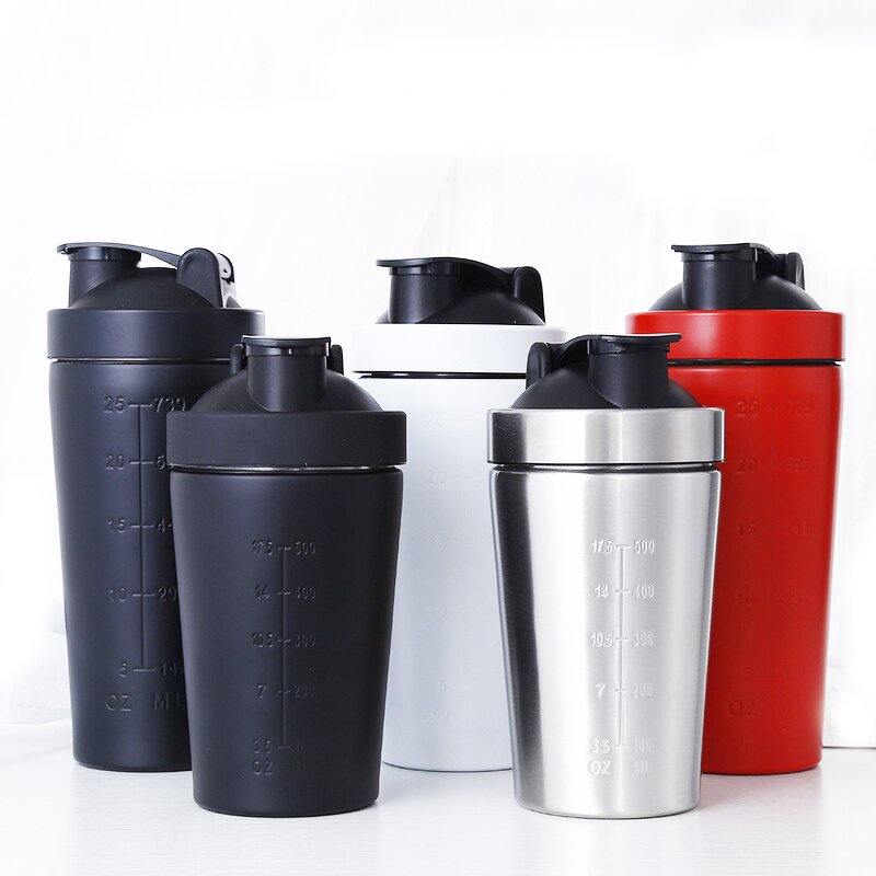 Protein Shaker Cup Manufacturer - Custom Logo 500ml Stainless Steel Sports Gym Boba Tumbler with Stirring Ball