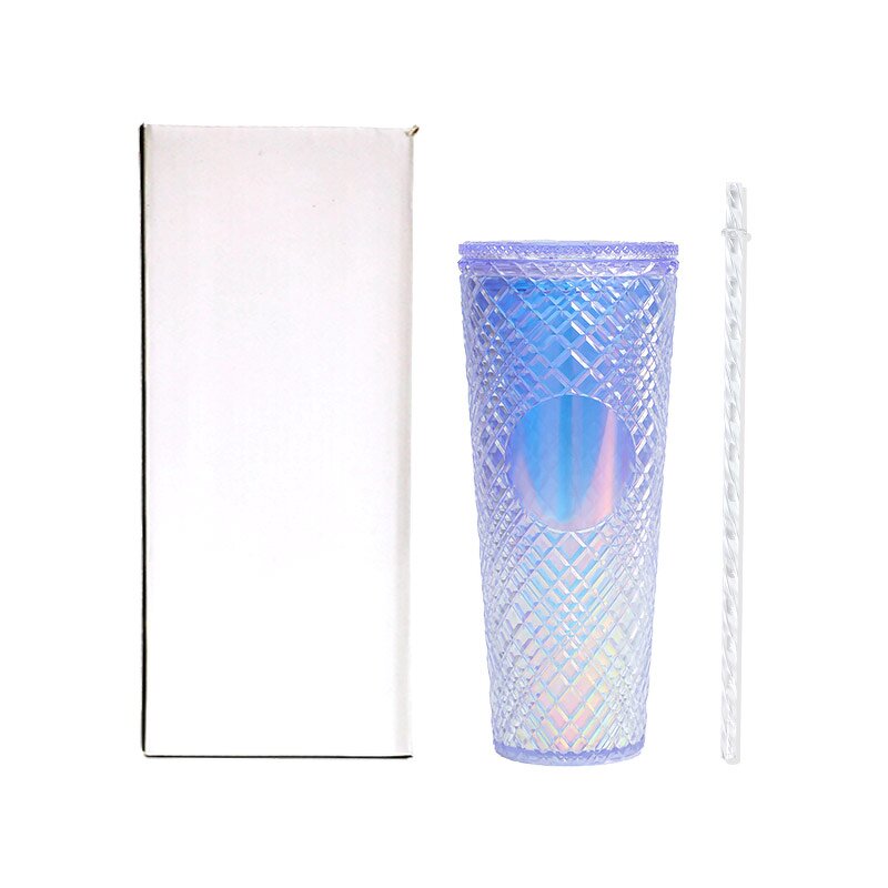 Studded Coffee Cup Tumbler Manufacturer - Business Gift 24 oz Bling Glitter Diamond Silver with Straw