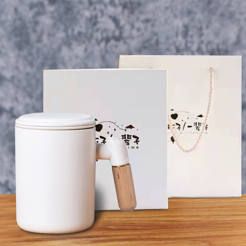 Ceramic Tea Infuser Mug Manufacturer - Drop Shipping Custom Logo Promotion Black Grey Sublimation with Lid and Bamboo Handle