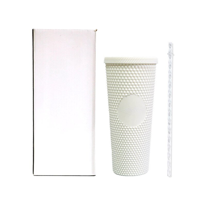 Studded Tumbler Cup Manufacturer - Luxury Personalized 750ml 24oz White Double Wall Cold Brew Coffee with Bow Straw