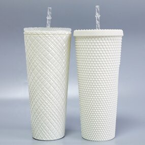 Studded Tumbler Cup Manufacturer - Luxury Personalized 750ml 24oz White Double Wall Cold Brew Coffee with Bow Straw