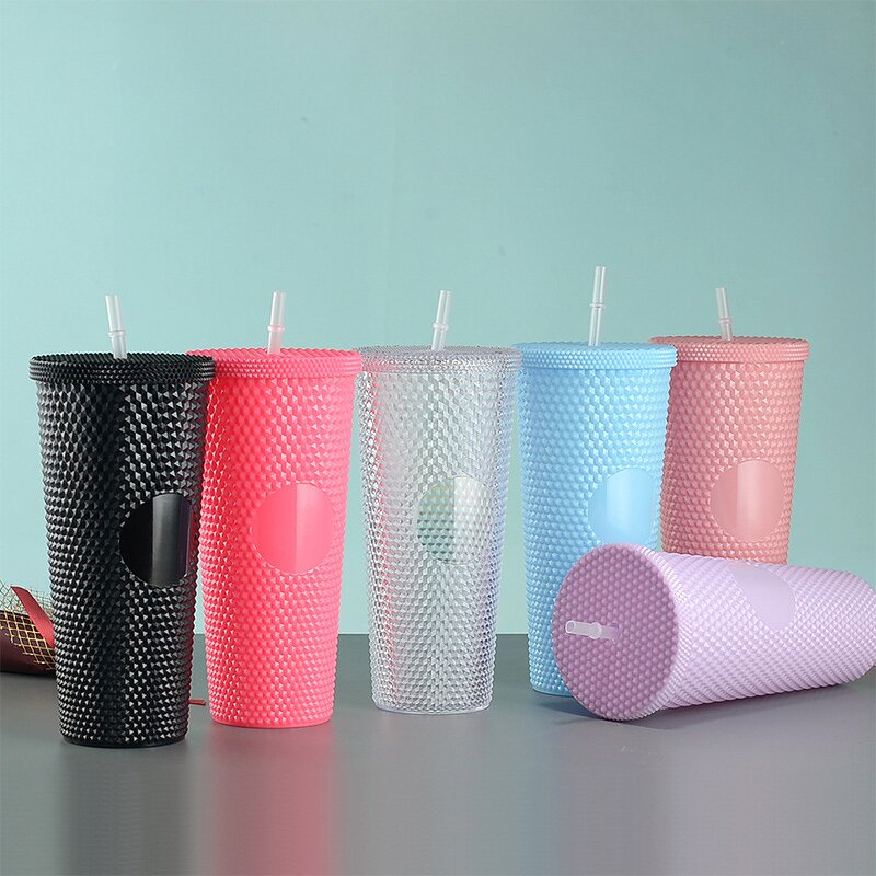 Coffee Drink Cup Tumbler Manufacturer - Wholesale 2 in 1 Promotional Gift 16oz 30oz Studded with Straw and Lid
