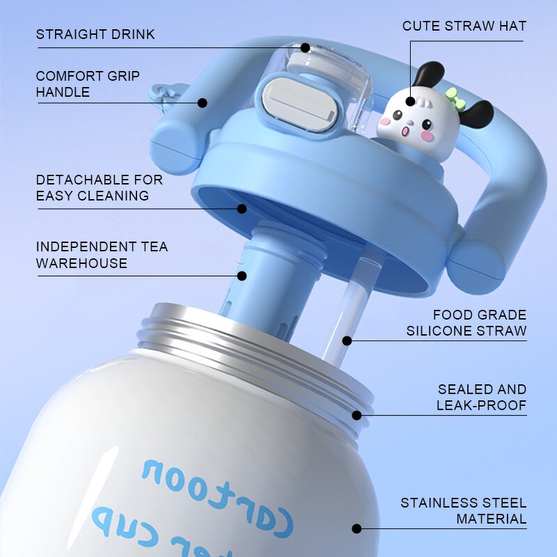 Children Water Bottle Manufacturer - Large-capacity Double Drinking Carrying Pot Leak Proof Stainless Steel Insulated with Straw