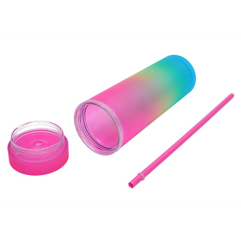 Acrylic Gradient Tumbler Manufacturer - Personalized Promotional Gift 16oz Matte Rainbow Skinny with Lid Straw for Party