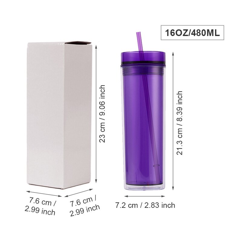 Acrylic Drink Tumbler Cup Manufacturer - Promotional Trade Show Gift 16oz Purple Translucent Skinny Double Wall Plastic with Lid Straw
