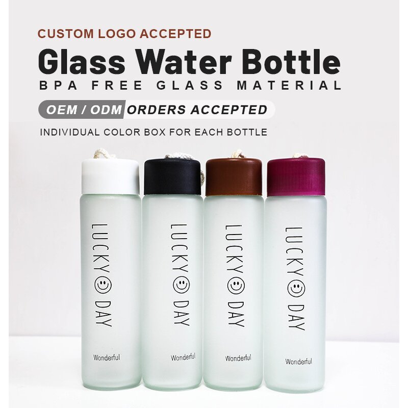 Frosted Glass Water Bottle Manufacturer - 400ml Leakproof Smiling Face for Gym Promotional Business Advertising Rope Drinkware