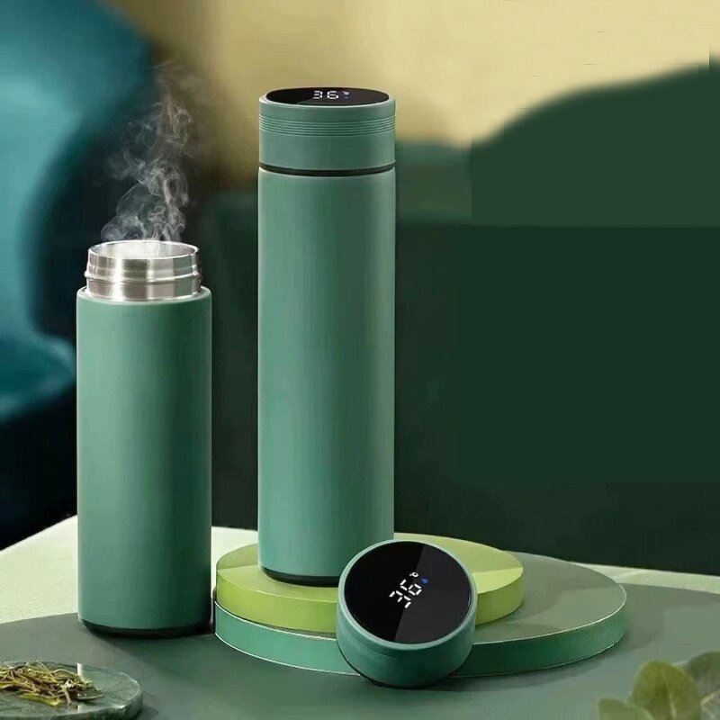 Smart Water Bottle Manufacturer - Custom Logo Business Gift Green H4.0 500ml Stainless Steel Thermos Gym Sports Replaceable Battery