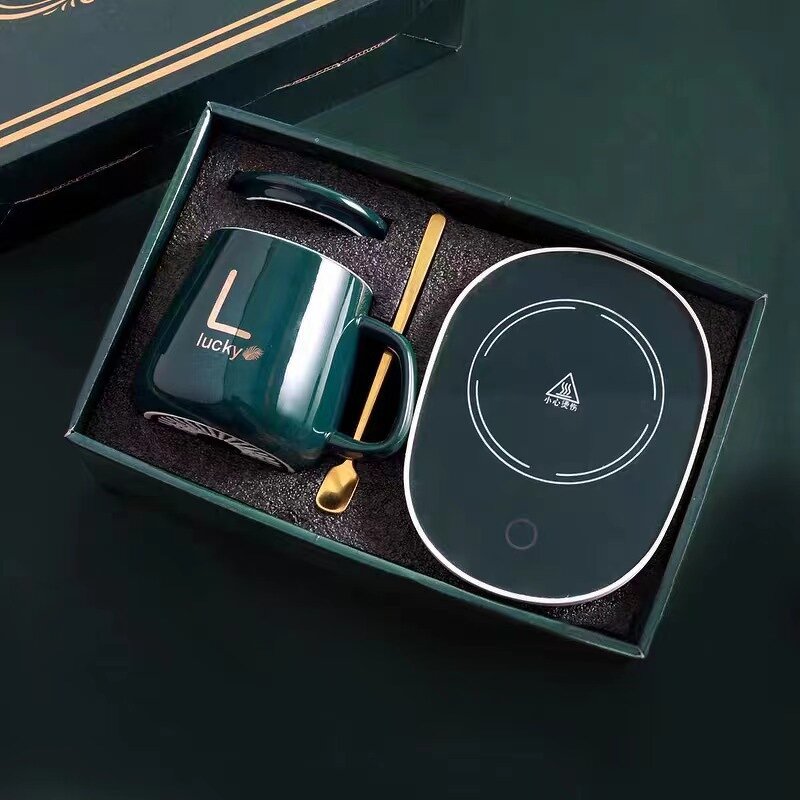 Ceramic Coffee Mug Manufacturer - Custom Logo Wedding Favor Gift Smart Green with Electric Warmer and Spoon