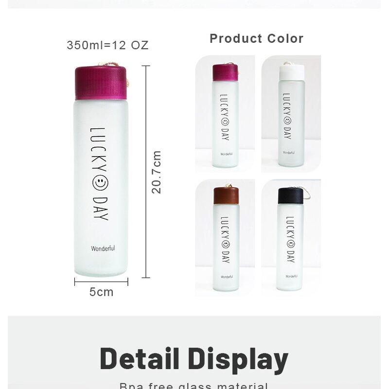 Frosted Glass Water Bottle Manufacturer - 400ml Leakproof Smiling Face for Gym Promotional Business Advertising Rope Drinkware