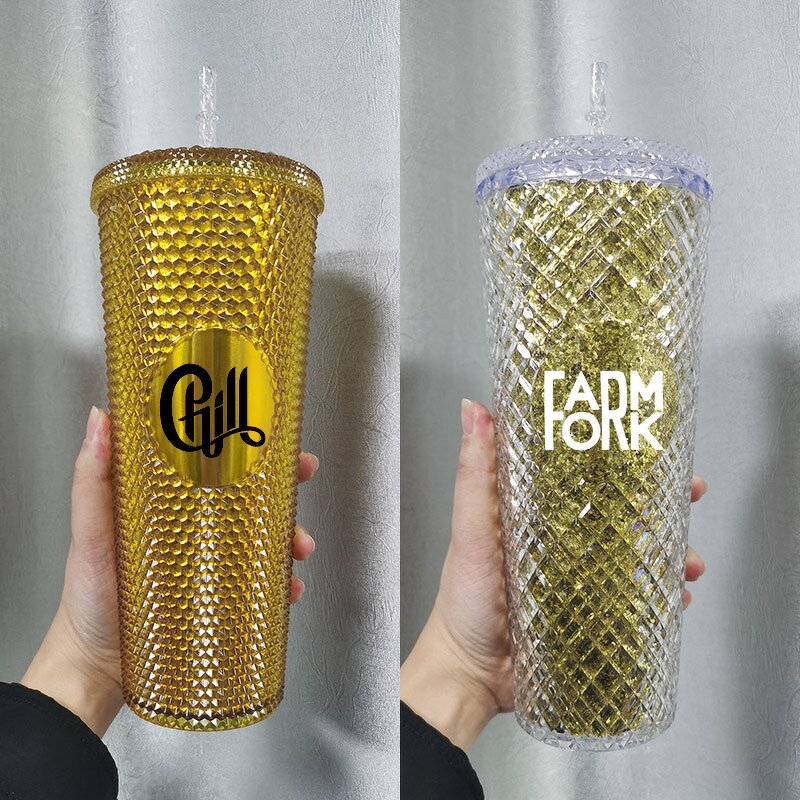 Studded Cup Tumbler Manufacturer - Customized 24 Ounce Metallic Rose Gold Glitter Double Wall with Straw Lid