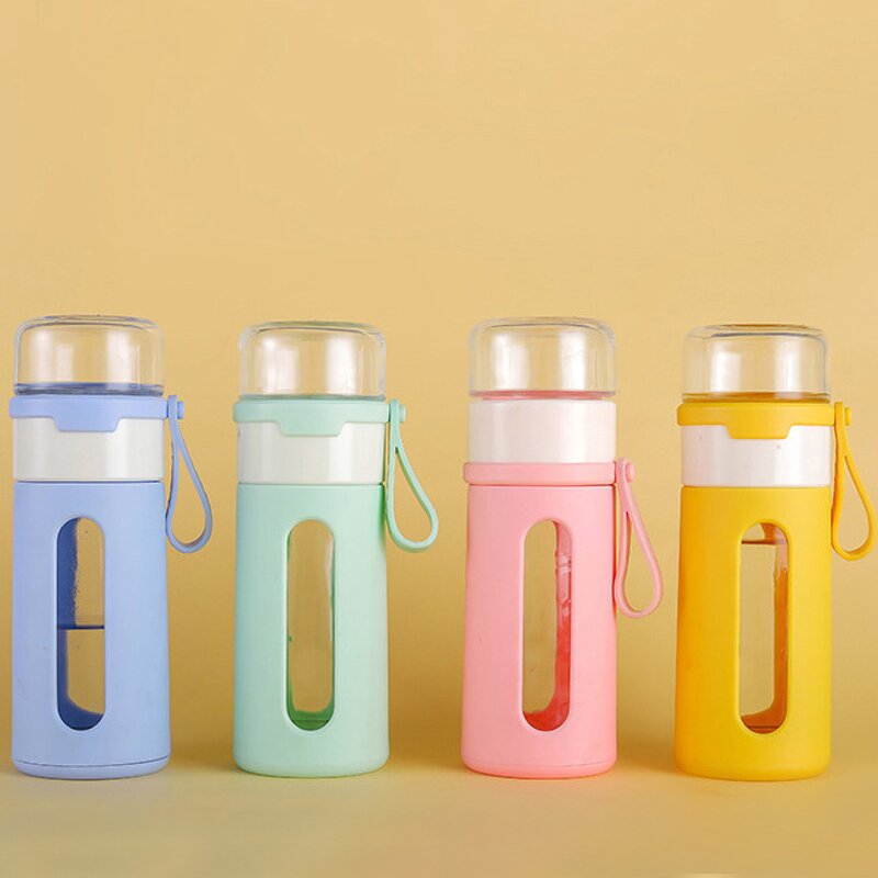 Glass Water Bottle Manufacturer - New Advertising Gift 400ml Macaron Pink Leakage-proof with Rope Lid Eco-Friendly Back School